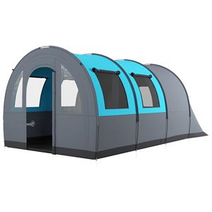 Outsunny Campingtent, ruime tent voor 6 personen, waterdicht, aparte ruimtes, eenvoudig op te zetten, 210 x 300 x 200 cm, grijs/blauw | Aosom.nl