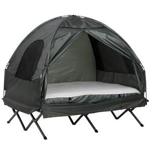 Outsunny verhoogd campingbed, koepeltent met luchtmatras en pomp, waterdicht, eenvoudig op te zetten, 210 x 130 x 110 cm, groen | Aosom.nl