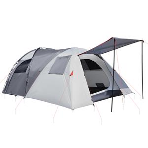 Outsunny Campingtent voor 4-5 personen, waterdicht, eenvoudig op te zetten, twee binnenruimtes, 4,90 x 2,50 x 1,85 m, Grijs | Aosom.nl