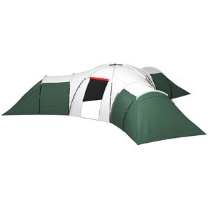 Outsunny Kampeertent voor 6-9 Personen, 4 Kamers, Voortent, Waterdicht, 615x615x225cm, Groen