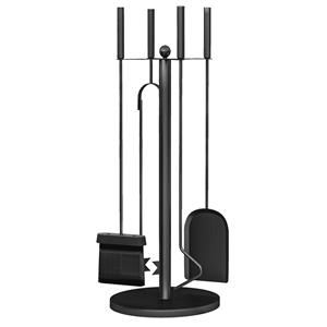 Outsunny haardgereedschap, 5-delig set, brandveilig metaal, inclusief bezem, schop, tang, pook, en standaard, duurzaam, zwart | Aosom.nl