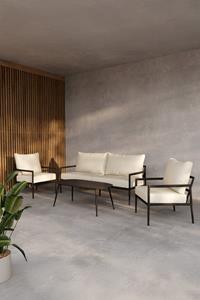 Nohr Loungeset Michiko Met bank, 2 loungestoelen en tafel - Beige/Zwart