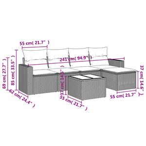 vidaXL 6-delige Loungeset met kussens poly rattan bruin