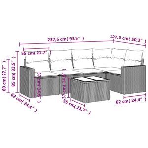 vidaXL 6-delige Loungeset met kussens poly rattan bruin