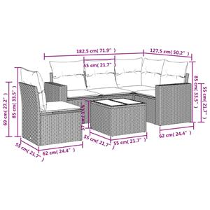 vidaXL 6-delige Loungeset met kussens poly rattan bruin