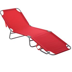 Outsunny Zonnebed, Opvouwbaar, Verstelbare Rugleuning, Roestvrij Metalen Frame, 187 x 55 x 24, Rood