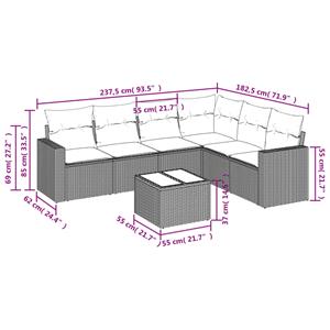 vidaXL 7-delige Loungeset met kussens poly rattan bruin