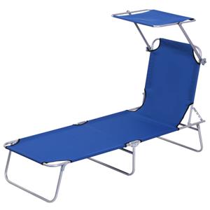 Outsunny klapbare ligstoel, met zonnescherm, verstelbare rugleuning, stevig metalen frame, ideaal voor buiten, 187 x 58 x 36 cm, blauw | Aosom.nl