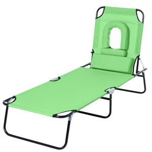 Zonneligstoel met Leesvenster & Kussens, Inklapbaar, Waterafstotende Hoes, Metalen Frame, Groen