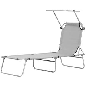 Outsunny Zonnebed, Tuinligstoel, Wellnessligstoel, Strandligstoel, Opvouwbaar, met Zonwering, 187 x 58 x 36 cm, Grijs