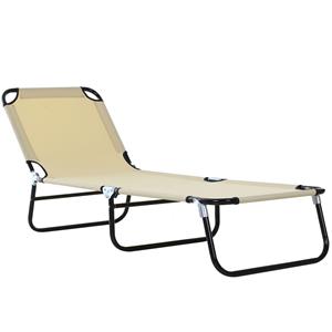 Outsunny ligstoel, verstelbare rugleuning met 5 standen, sneldrogend, stevig metalen frame, 190 x 56 x 28 cm, crème | Aosom.nl