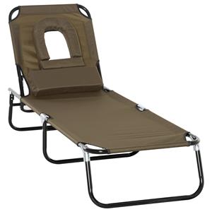 Outsunny ligbed, comfortabel met leesgat, weerbestendig, ideaal voor buiten, 190 x 56 x 28 cm, eenvoudig op te bergen, grijs | Aosom.nl