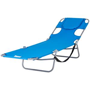 Outsunny Tuinligstoel, Ligstoel met Gewatteerde Gezichtsopening, Massage-Ligstoel voor Buiten, Zijvak, Stof, Metaal, Blauw