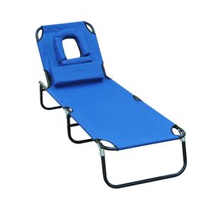 Outsunny ligstoel, inklapbare relaxbank voor buiten, met kussen en hoofdsteun, driebenig ontwerp, 2 kleuren, comfortabel en ruimtebesparend | Aosom.nl