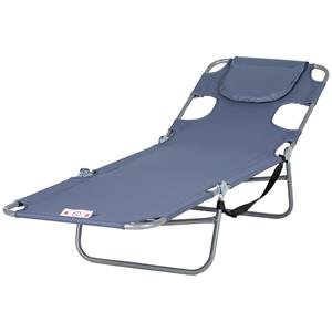 Outsunny Tuinligstoel, Ligstoel met Gepolsterde Gezichtsopening, Massage-Ligstoel voor Buiten, Zijvak, Stof, Metaal, Grijs