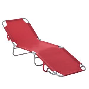 Outsunny Zonnebed, Opvouwbaar, Verstelbare Rugleuning, Roestvrij Metalen Frame, 180 x 55 x 24, Wijnrood