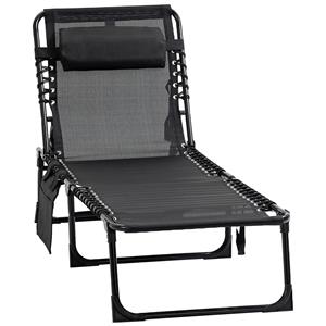 Outsunny Ligstoel, Opklapbare Ligstoel met Neksteunkussen, Stalen Frame, Gaasstof Bekleding, 120 kg Belastbaarheid, Zwart