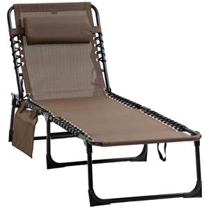 Outsunny Ligstoel, Opklapbare Ligstoel met Nekkussen, Stalen Frame, Gaasstof Bekleding, 120 kg Belastbaar, Bruin