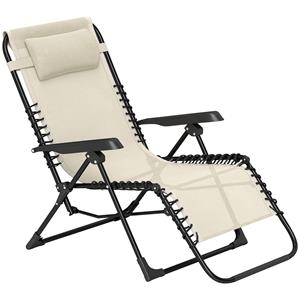 Outsunny Opvouwbare Zonneligstoel Tuinligstoel met Hoofdkussen, 5-standen Verstelbare Rugleuning tot 120 kg Belastbaar Beige