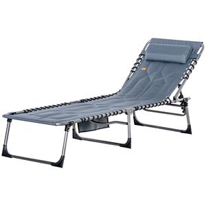 Outsunny Zonneligstoel, Opvouwbare Tuinligstoel, Klapstoel met Kussen, 5-Stappen Rugleuning, Oxford Stof, 188 x 57 x 30 cm, Grijs