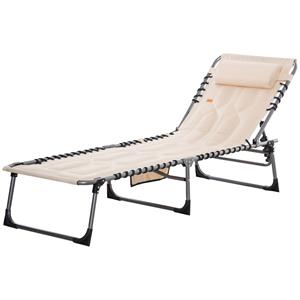 Outsunny Zonneligstoel, Opvouwbare Tuinligstoel, Klapligstoel met Kussen, 5-standen Rugleuning, Oxford-stof, 188 x 57 x 30 cm, Beige