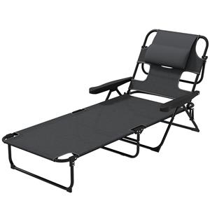 Outsunny ligstoel, opvouwbaar, weerbestendig, comfortabel ontwerp, ideaal voor buitengebruik, 194 x 72 x 89 cm, zwart, donkergrijs | Aosom.nl