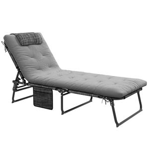 Outsunny ligbed, luxe 4-voudig verstelbare rugleuning, comfortabel kussen, zijvak voor gemak, 68 x 189 x 30 cm, grijs | Aosom.nl