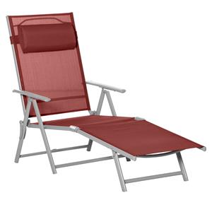Outsunny zonnebed, 5-standen verstelbare rugleuning, comfortabel kussen, inklapbaar, stevig roestvrij staal, 137 x 63,5 x 100,5 cm, rood | Aosom.nl