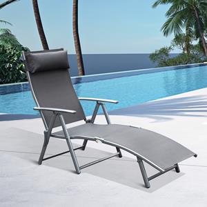 Outsunny ligstoel, Inklapbare met verstelbaar rugleuning in 7 standen, tot 165 kg, 137 x 63,5 x 100,5 cm, grijs | Aosom.nl