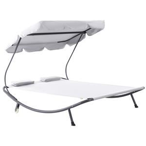 Outsunny Doppelliege Sonnenliege Relaxliege rollbar mit Dach Stahl Cremeweiß 200 x 170 x 134 cm | Aosom Netherlands