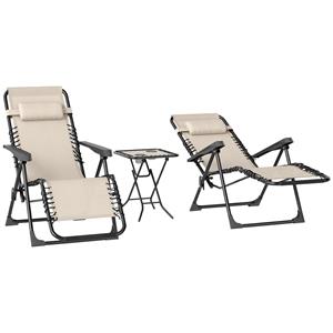 Outsunny Tuinligstoelen Set 3-dlg. Zonneligstoel met Theetafel 2 Ligstoelen Kussens, Outdoor Ligstoel 90x65x110 cm Beige
