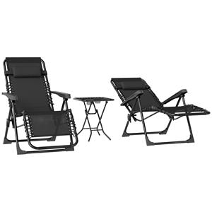 Outsunny 3-dlg. Tuinligstoel Set met Theetafel 2 Ligstoelen Kussens, Buitenligstoel 90x56x110 cm Zwart