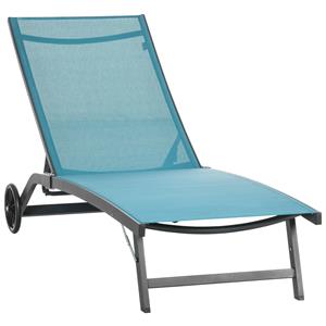 Outsunny ligstoel, comfortabele tuinligstoel met wielen, verstelbare rugleuning, weerbestendig aluminium, 200 x 70 x 30-90 cm, grijs | Aosom.nl