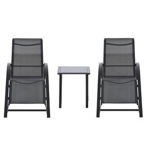 Outsunny tuin loungeset, luxe 2 ligstoelen met bijzettafel, ademende stof, robuust metalen frame, weerbestendig, zwart | Aosom.nl