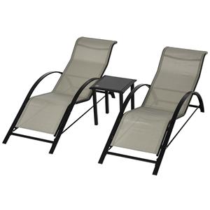 Outsunny 3-delige tuinset, 2 verstelbare ligstoelen, stevige metalen frame, weerbestendig, eenvoudig op te bergen, grijs en zwart | Aosom.nl