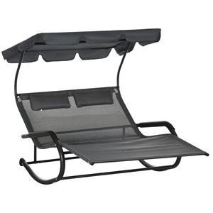 Outsunny dubbele ligstoel, comfortabele schommelbank met zonnekap, eenvoudig verplaatsbaar met wielen, voor 2 personen, 200 x 130 x 160 cm | Aosom.nl