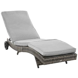 Outsunny ligstoel, verstelbaar met kussen, weerbestendig, rotan effect, ideaal voor buiten, 207 x 70 x 70 cm, grijs | Aosom.nl