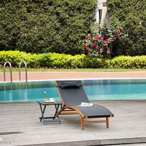 Outsunny Ligstoel, verstelbaar en weerbestendig, comfortabele tuinligstoel met houten kussen, voor ontspanning, 190x60x30-90 cm, Naturel | Aosom.nl