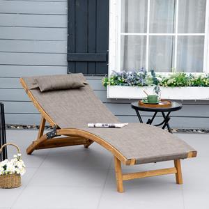 Outsunny ligstoel, verstelbaar, comfortabele tuinligstoel, weerbestendig, ideaal voor ontspanning, 190 x 58 x 30-80 cm, met houten kussen | Aosom.nl