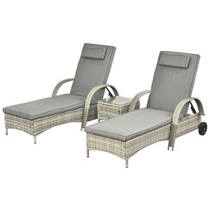 Outsunny ligstoel tuintafel set van 3, weerbestendig polyrotan, stevig metaal, perfect voor buiten, comfortabel en stijlvol, grijs | Aosom.nl