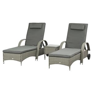 Outsunny ligstoel set van 3, luxe tuinmeubelen, weerbestendig polyrotan, stevige metalen constructie, modern design, grijs, donkergrijs | Aosom.nl