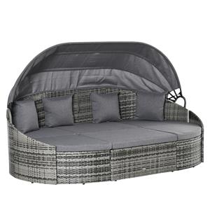 Outsunny rotan zonne-eiland, luxe 4-delig ontwerp, weerbestendig, comfortabel kussen, perfect voor tuin of balkon, 230 x 145 x 80 cm | Aosom.nl