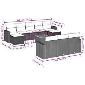 vidaXL 11-delige Tuinset met kussens poly rattan beige