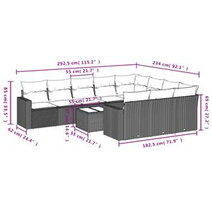 vidaXL 11-delige Loungeset met kussens poly rattan bruin