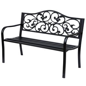 Outsunny tuinbank, 3-zits, robuuste stalen constructie, met armleuningen, weerbestendig, 127 x 60 x 89 cm, zwart | Aosom.nl