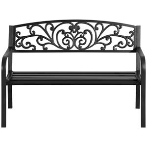Outsunny metalen tuinbank, bloemendesign, 2-zits, stevig en duurzaam, draagvermogen 240 kg, 127L x 60B x 87H cm, zwart | Aosom.nl
