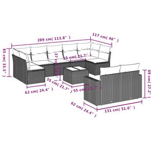 vidaXL 10-delige Loungeset met kussens poly rattan bruin