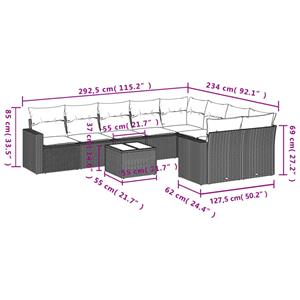 vidaXL 10-delige Loungeset met kussens poly rattan bruin