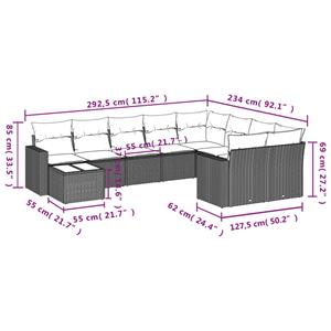 vidaXL 10-delige Loungeset met kussens poly rattan bruin