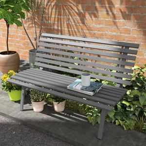Outsunny tuinbank, grijze aluminium parkbank, weerbestendig, stijlvol latdesign, comfortabel voor 3 personen, 123 x 67 x 79 cm, grijs | Aosom.nl